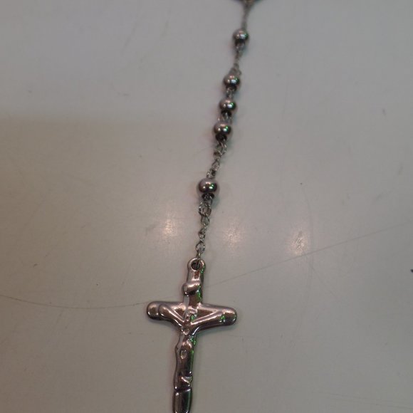 BNWT Black Jack $89 Stainless Steel Silver Color Rosary Prayer Beads - Picture 6 of 9
